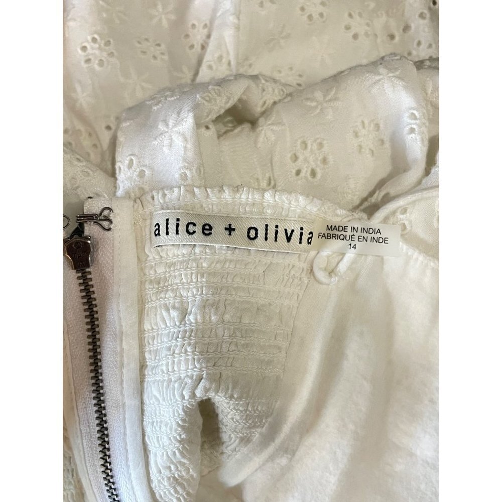alice + olivia Fae Eyelet Embroidery Fit Flare Mini Dress White Womens Size 14 - Picture 11 of 13